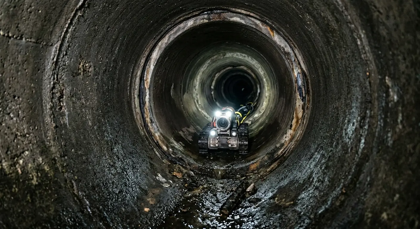 Robotic sewer camera inspecting pipe interior for Drain Snake Service in Brick