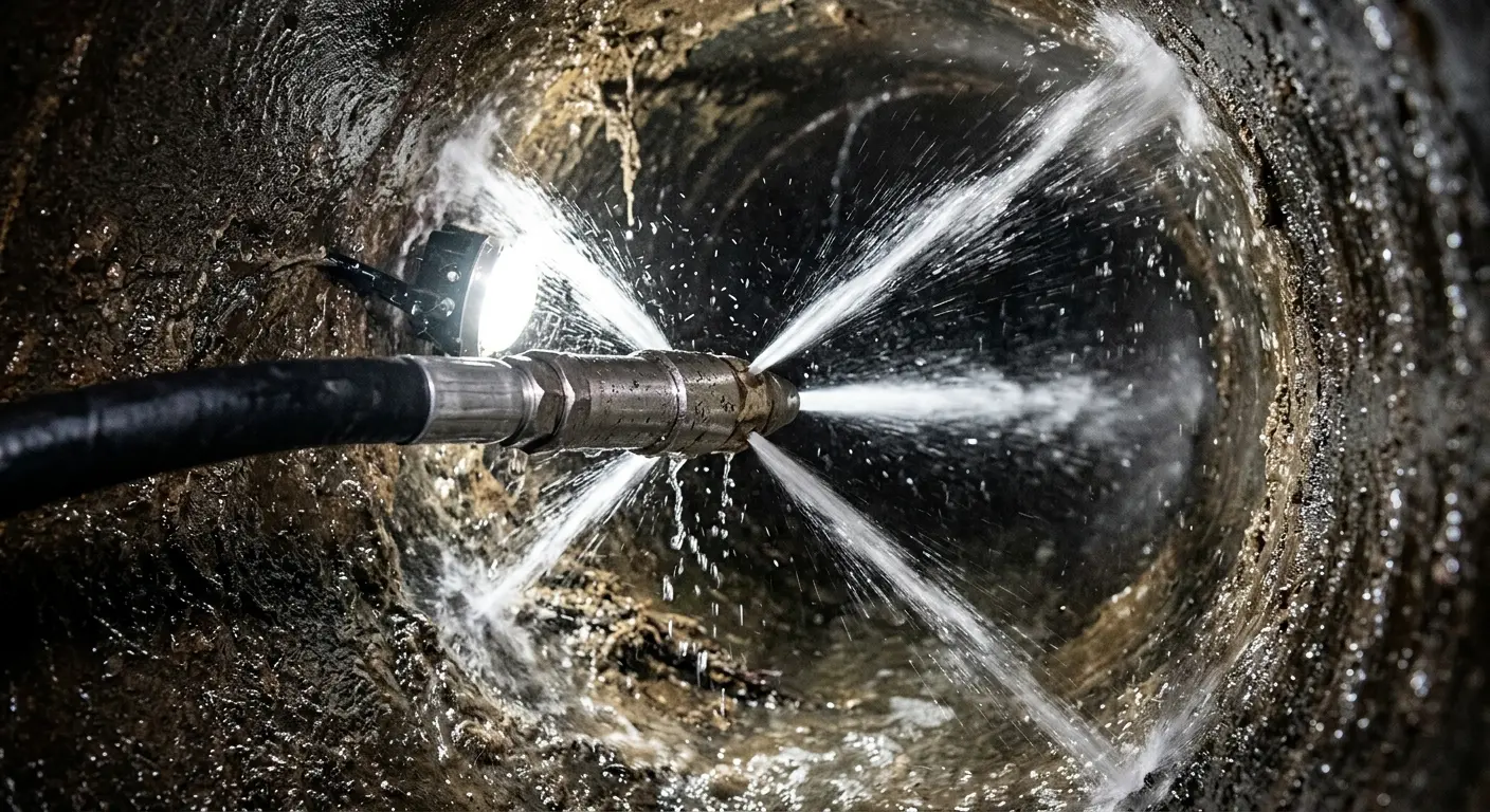 High-pressure hydro jetting nozzle cleaning sewer pipe for Sewer Line Relining in Brick